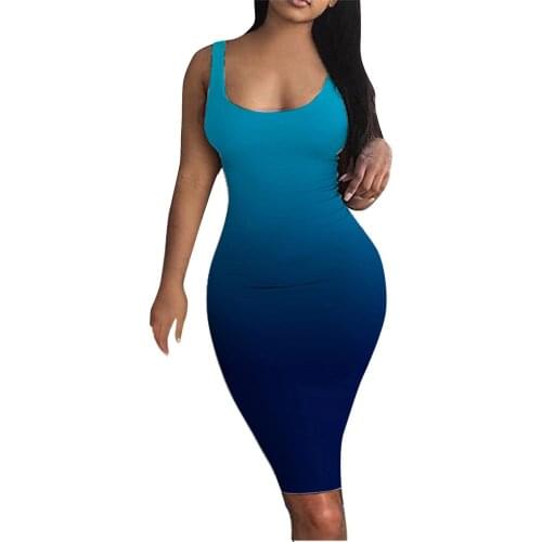 2021 Womens Gradient Color Tank Dress Sleeveless Basic Midi elegant Dresses Bodycon Club Party Dress Sexy Summer Vestidos Robe