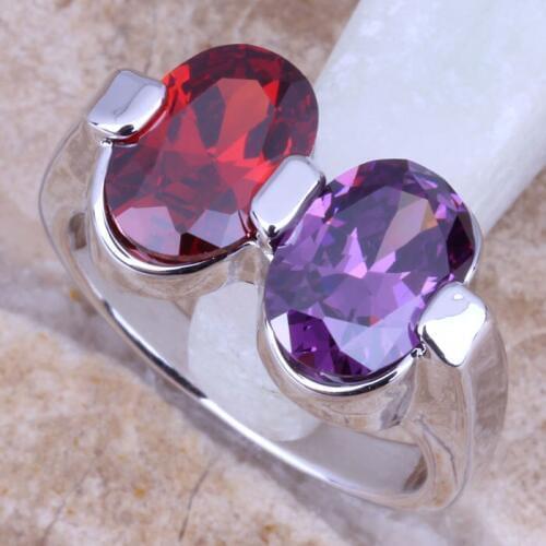 Fascinating Purple Cubic Zirconia Red Garnet Silver Plated Womens Ring Size 6 / 7 / 8 / 9 / 9.5 R0931