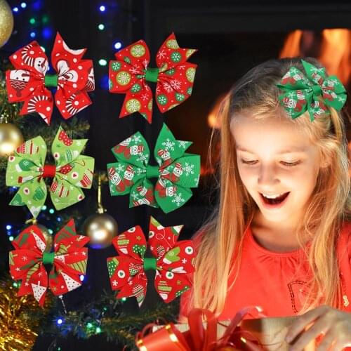 1 Pc Christmas Hair Bows Clips Barrettes Cartoon Snowman Print Hairpins For Baby Girls Cute Christmas Party Hair Accessories