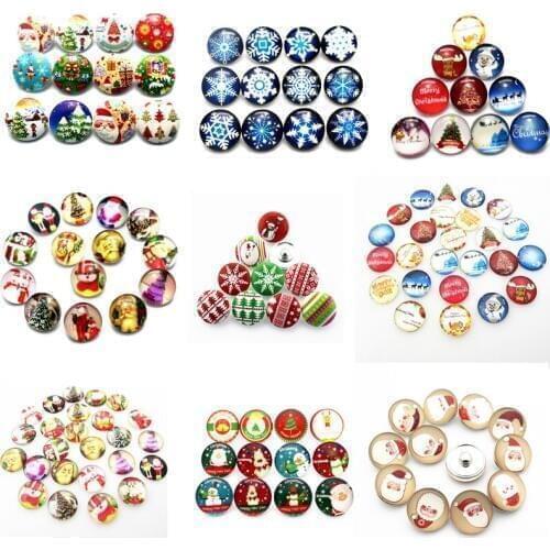10pcs/lot Christmas Santa Claus Glass Snaps Buttons 18mm Snaps Charms Fit Ginger Snaps Bracelets&Bangles Jewelry