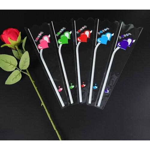 100Pcs Wrapping Paper Love Heart Transparent Fresh Flower Packaging Bags Home Decor Creative Single Rose