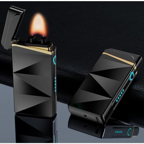 2020 Electronic USB Big Flame Luxury Lighter Pulse Windproof Double Arc Electric Lighters Plasma Flameless Christmas Gift