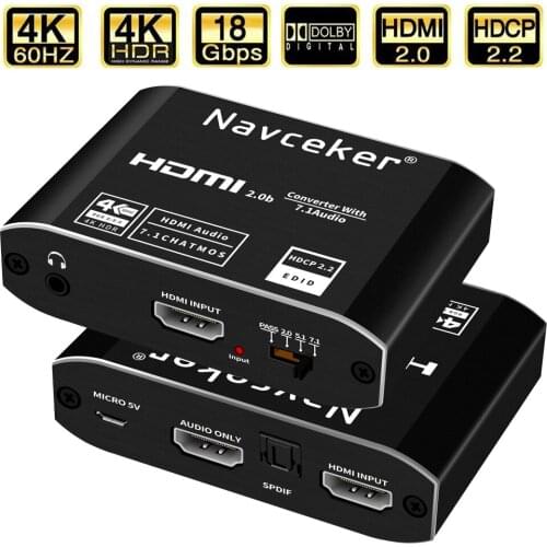 2021 Best ARC HDMI 2.0 Audio Extractor 4K 60Hz RGB8:8:8 HDR HDMI Splitter Audio Converter 4K HDMI to Optical TOSLINK SPDIF 7.1