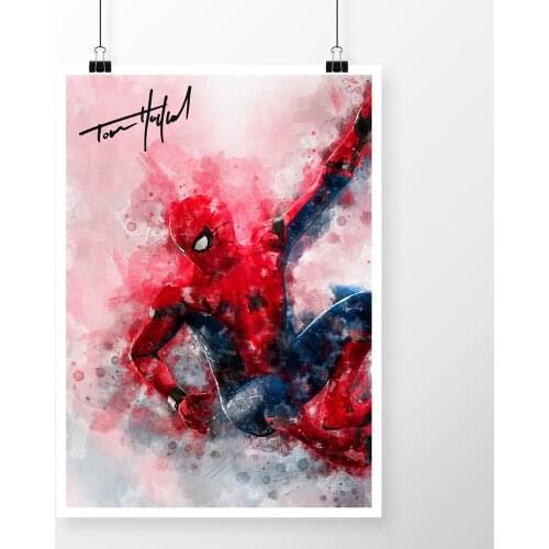 Marvel Avenger Watercolor Art Spider Man Figure Autograph Poster Prins on Canvas Painting For Living Room Decor Frameless