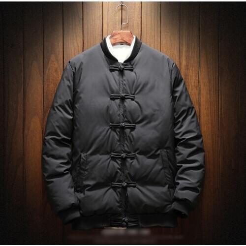 Black Mens Winter Jackets And Coats Buttons Wadded Inflatable Coats Stand Collar Vintage Retro Winter Jacket Men 2019 KK3186