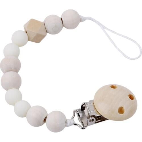 Baby Pacifier Clip Chain Wooden Beads Dummy Clip Chupetas Soother Chew Pacifier Clips Leash Nipple Holder Teether Anti-Drop Rope