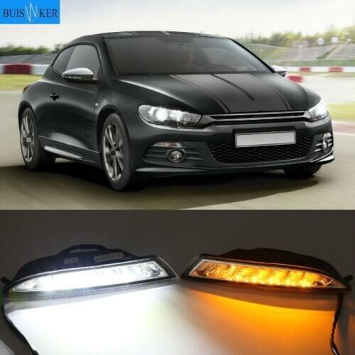 For VW Scirocco 2008-2013 Car Front LED side marker Lamp Amber Turn Signal Lights and White DRL Daytime Running Lights