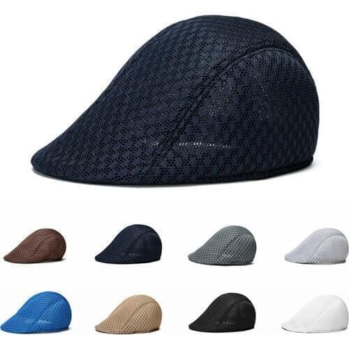 Unisex Casual Beret Hat Flat Cap Breathable Mesh Cap Newsboy Style Adjustable Summer Fashion Solid Color Black Hat For Men Women