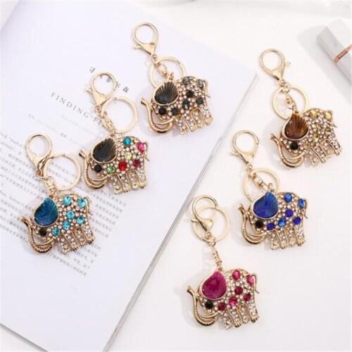 Gold Metal Crystal Elephant Keychain Rhinestone Charm Women Handbags Animal Key Chain Key Ring Pendant Jewelry