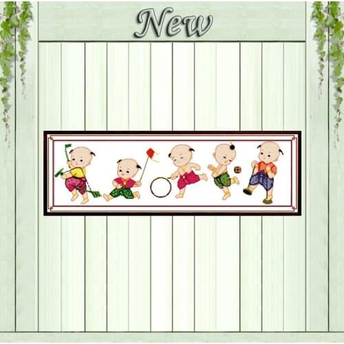 Five kids carrying blessings painting counted print on canvas DMC 11CT 14CT Chinese Cross Stitch kits embroidery needlework Sets