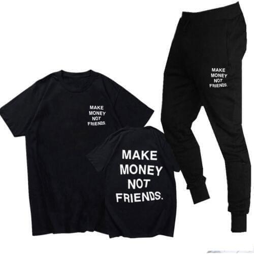 Streetwear Men 2 piece set MAKE MONEY NOT FRIENDS T shirt Sets conjunto de hombre verano Cotton Short sleeve Trousers set men