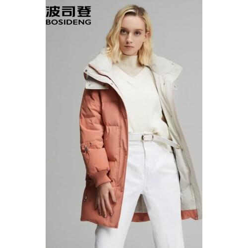 BOSIDENG women detachable hat 90%white duck down jacket mid-long slim women coats winter windproof thick snow outwear B90141360