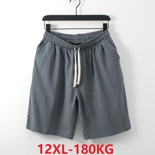Summer men shorts linen cotton Chinese style plus size 10XL 12XL vintage casual homewear elasticity shorts loose khaki gray 74