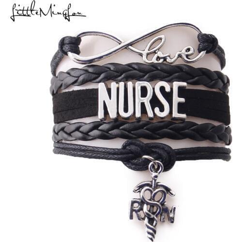 Little Minglou Infinity Love RN NURSE bracelet RN LPN medical charm leather wrap bracelets & bangles for women jewelry