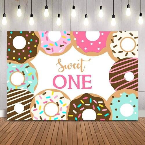 Sweet One Donut Birthday Backdrop Newborn Kids 1st Birthday Donuts Theme Party Decoration Banner Splash Splatter Donut Backdrop