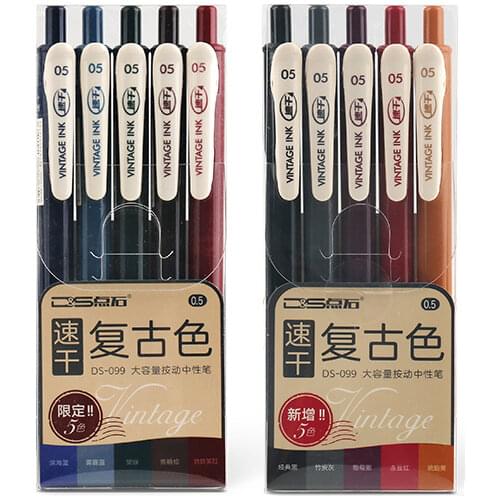 Retractable Vintage Color Gel Pens Set Quick Dry 0.5mm Binder Clip Soft Rubber Grip Bullet Tip Retro Pens for Bullet Jounal