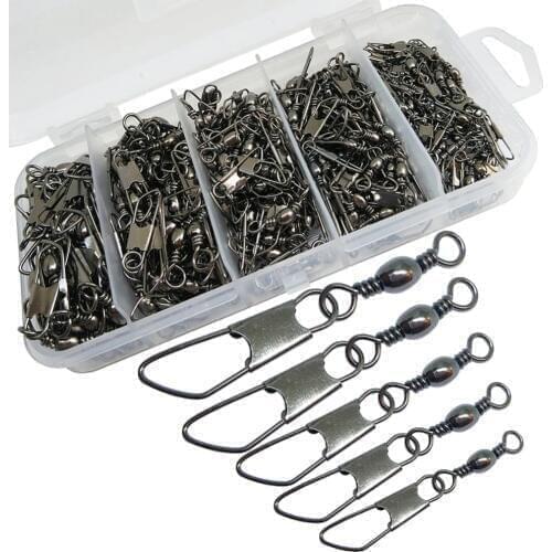 220-pieces Fishing Swivel Kit Set Barrel Swivels with Safety Snap #4/#6/#8/#10/#12 Carp Hook Link Set Fishing Snap Connector