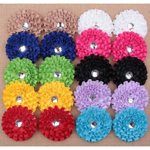 Nishine 5pcs/lot 3.2" Ribbon Rose Flowers with Plastic Button Center for Diy Headband Clips Kids Girls Headwear Hair Accessories