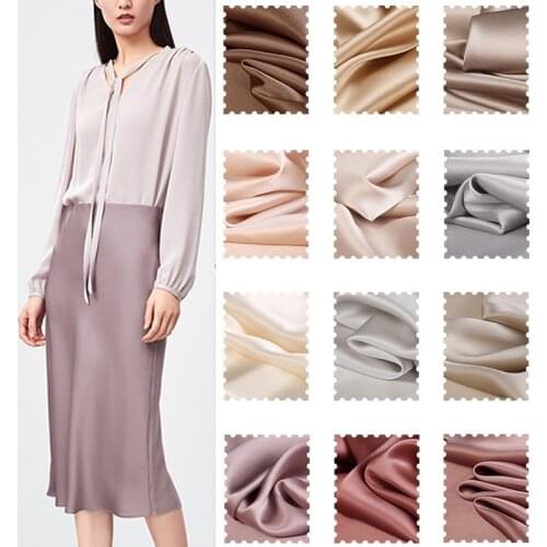 112CM Wide 19MM Solid Color Silk Satin Fabric for Summer Dress Shirt Suit E1401