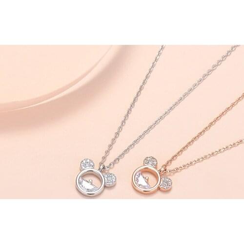 Imitation White Gold Cartoon Mouse Pendant Necklace Titanium Steel Chain Necklace Inlaid Crystal Fashion Trendy Women Jewelry