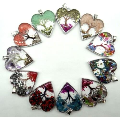 Natural stone Quartz Crystal Turquoises 7 Chakra Reiki Healing Tree Heart pendant for diy Jewelry making necklace Accessories A4