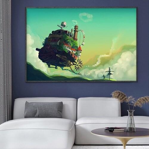 SP055 Silk Cloth Wall Poster Howls Moving Castle Anime Art Home Decoration Gift