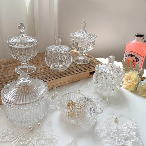Creative glass candy jar European high-end with crystal sugar cover wedding decoration dried fruit cylinder with lid candy jar
