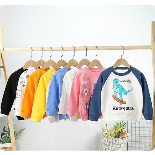 Round Collar Hoodie Kids Autumn Clothes Boys Print Cartoon Tops Big Girls Cute Cotton Long Sleeve Tshirt Boutique Girls Tops