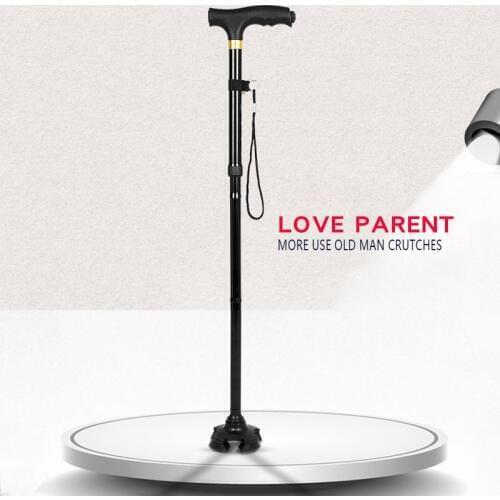 Telescopic Collapsible Cane With LED Light Folding Trusty Walking Canes for Elder Parents Camping Hiking Walking Trekking Stick