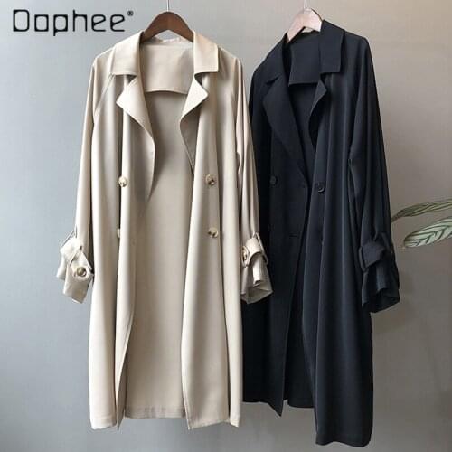 2021 Spring and Autumn New Windbreaker Womens Mid-Length Korean Loose British Style Thin Coat Women Clothes Coat