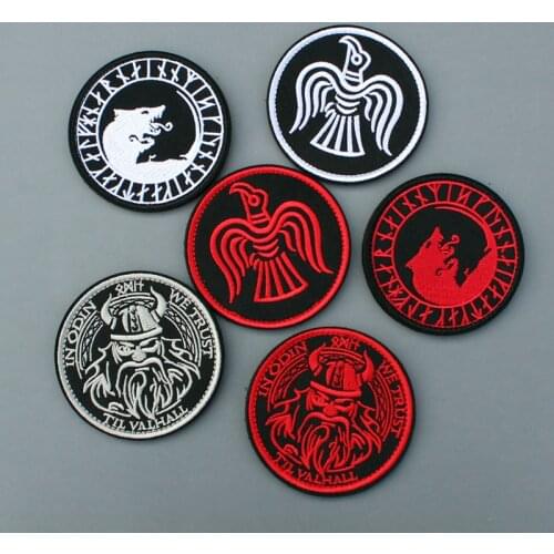 Norse Viking Wolf Bird Embroidered Tactical Patches Embroidery Badges White Red Stickers For Clothing Backpack Denim Decoration