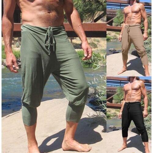 Adult Men Medieval Renaissance Lounge Loose Pants Viking Black Brown Jogger Bandage Trouser Pirate Horseman Costume