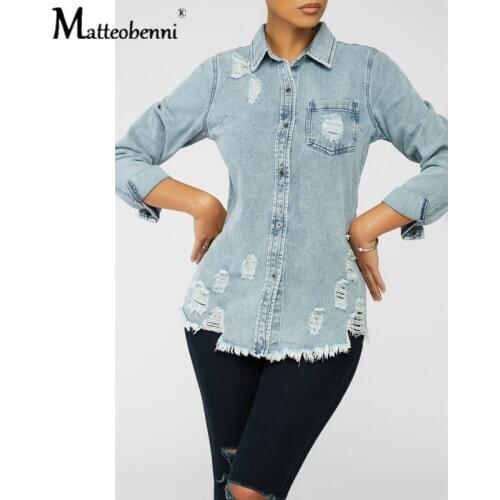 Autumn Women Sexy Denim Jacket Female Tassel Hole Short Jean Jackets Ladies 2020 New Fashion Button Pocket Casual Solid Coat