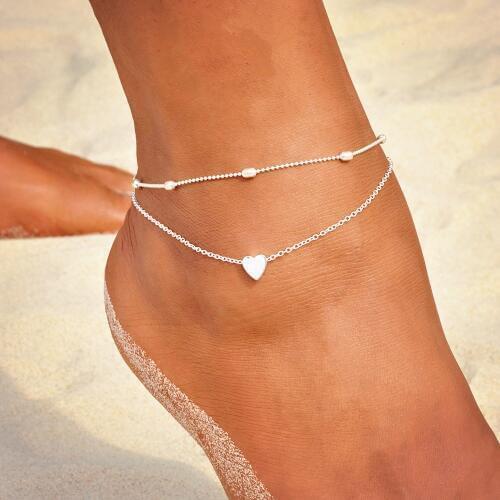 KISS WIFE Heart Female Anklets Barefoot Crochet Sandals Foot Jewelry Leg New Anklets On Foot Ankle Bracelets For Women Leg Chain