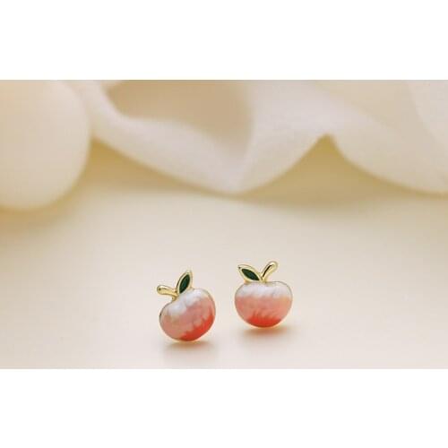 Korean Sweet Pink Enamel Peach Small Earrings for Women Gold Color Alloy Fruit Stud Earring Statement Jewelry Pendientes 2020