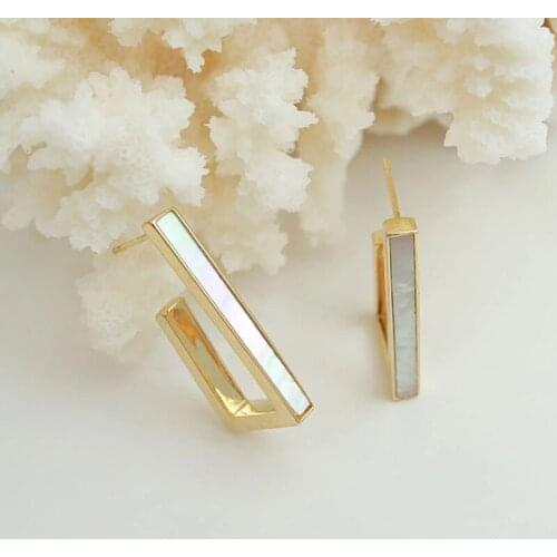 Geometric Rectangular Shell Earrings For Women Special Design Cool Charms Stud Earring Ladies Gold Silver Necklace Jewelry Gifts