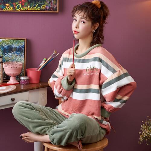 Winter Thick Pajamas Set for Women Big Size 4XL Lady Flannel Warm Pajama Fashion Pijamas Kawaii Girls Loungewear Comfortable Pjs