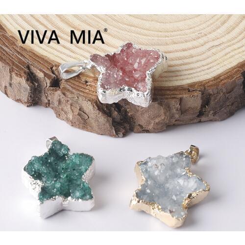 1PCS Druzy Natural Stone Pendulum Star Shape Crystal Quartz Pendant Plating Women For Jewelry Making