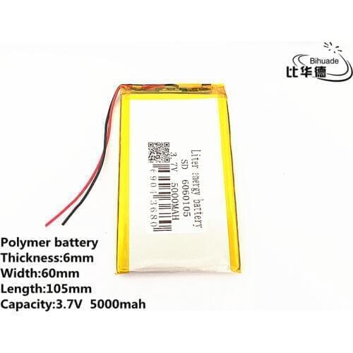 10pcs/lot 3.7V 5000mAh 6060105 Polymer Lithium LiPo Rechargeable Battery For GPS PSP DVD