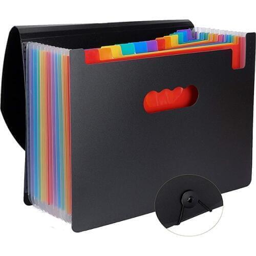 12 Pockets Expanding File Folder A4 Letter Size Portable Document Holder Black Filing Folder Desk Storage Accordion File Product