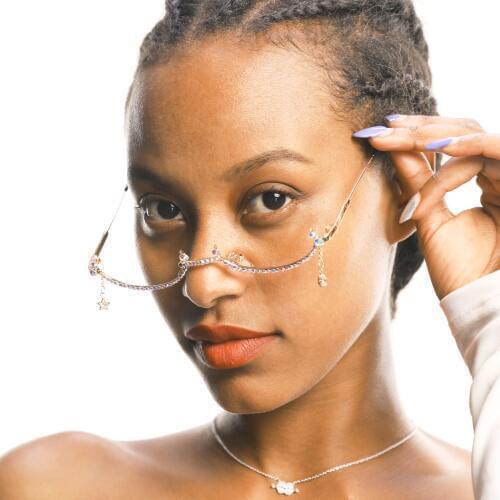 13 design 2019 Fashion eyeglasses Frame for Women Water Drop lens less Chain Pendant Half Frame Luxury Diamond glasses shades