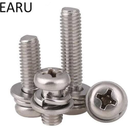 304 Stainless Steel Combination Screw Round Pan Phillips Cross Head With Spring Washer Pad For Machine M6*10/12/16/20/25/30mm F