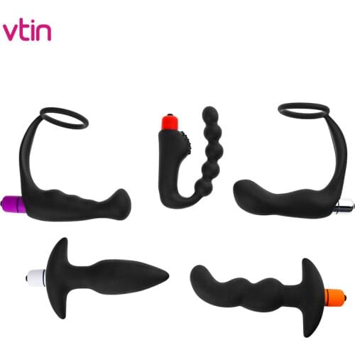 5 Kinds Anal Sex Toys With Vibrator Massage Anal Prostate Stimulator Butt Plug Delay Ejaculation Ring Sex Toys For Men Gays