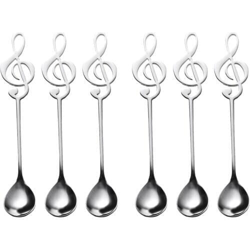 6 Pack Cute Teaspoons Stainless Steel Musical Notation Shaped Coffee Spoons Dessert Cake Ice Cream Sugar Spoon
