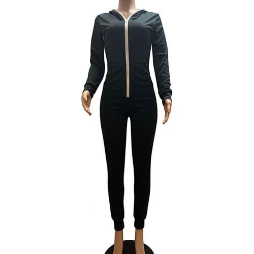 80% HOT SALES！！！Women Autumn Long Sleeve Solid Color Zipper Hoodie Pocket Slim Jumpsuit Overall
