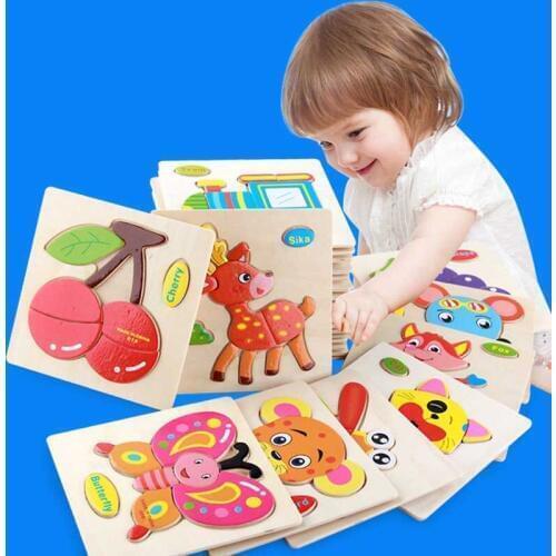 9 Pcs / lot baby early educational game three-dimensional colorful wooden puzzles Toy horses Educati