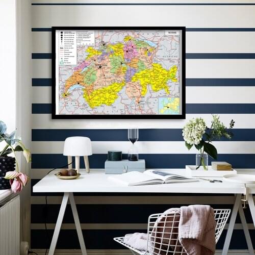 90*60cm The Switzerland Political and Traffic Map In French Wall Art Poster Canvas Painting Home Decoration School Supplies