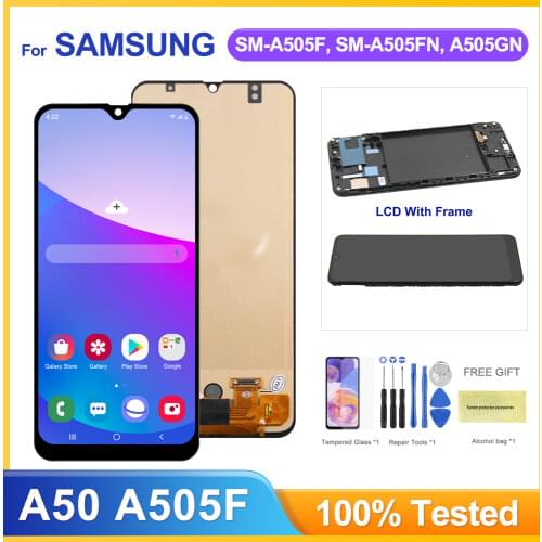 Lcd Display For Samsung Galaxy A50 Lcd Display Touch Screen Digitizer With Frame For Samsung A50 A505 A505F A505FD LCD Screen