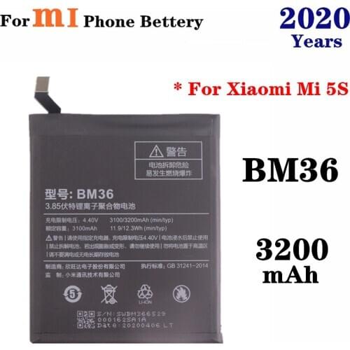 2020 Years Phone Battery For Xiaomi Mi 5S Mi5s Replacement Batteries BM36 3200mAh High Quality Rechargeable Bateria