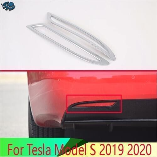For Tesla Model S 2019 2020 Car Accessories ABS Chrome Rear Reflector Fog Light Lamp Cover Trim Bezel Frame Styling Garnish
